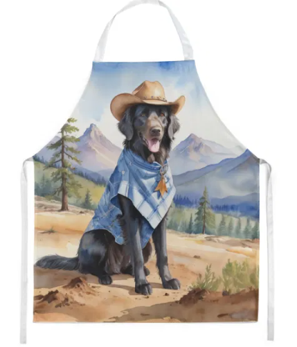 Flat-Coated Retriever - Welcome Cowboy Apron for Cooking, Baking and Crafts for Adult Women and Men - Unisex Large