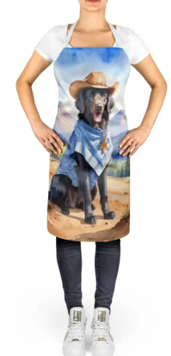 Flat-Coated Retriever - Welcome Cowboy Apron for Cooking, Baking and Crafts for Adult Women and Men - Unisex Large