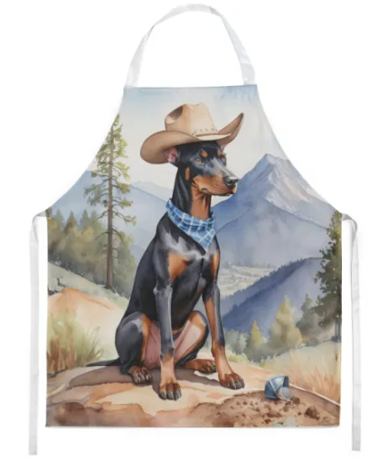 Doberman Pinscher - Welcome Cowboy Apron for Cooking, Baking and Crafts for Adult Women and Men - Unisex Large