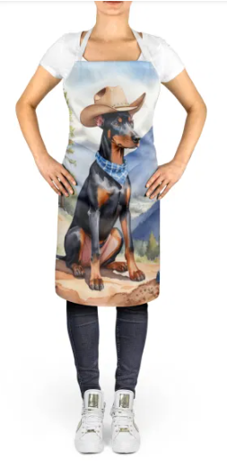 Doberman Pinscher - Welcome Cowboy Apron for Cooking, Baking and Crafts for Adult Women and Men - Unisex Large