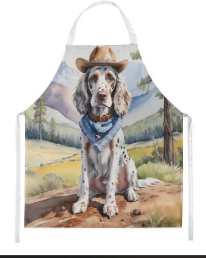 English Setter - Welcome Cowboy Apron for Cooking, Baking and Crafts for Adult Women and Men - Unisex Large