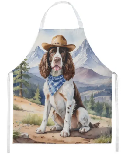 English Springer Spaniel - Welcome Cowboy Apron for Cooking, Baking and Crafts for Adult Women and Men - Unisex Large