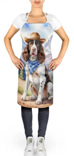 English Springer Spaniel - Welcome Cowboy Apron for Cooking, Baking and Crafts for Adult Women and Men - Unisex Large