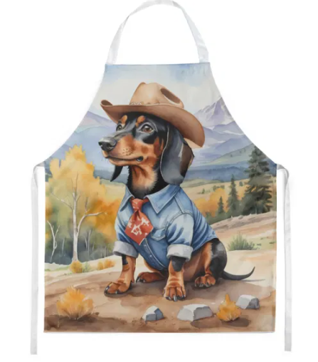 Dachshund - Welcome Cowboy Apron for Cooking, Baking and Crafts for Adult Women and Men - Unisex Large