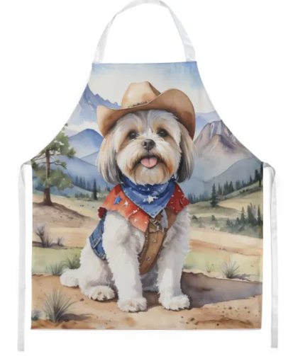 Lhasa Apso - Welcome Cowboy Apron for Cooking, Baking and Crafts for Adult Women and Men - Unisex Large