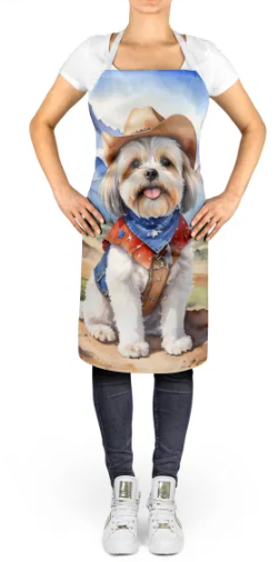 Lhasa Apso - Welcome Cowboy Apron for Cooking, Baking and Crafts for Adult Women and Men - Unisex Large