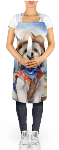 Lhasa Apso - Welcome Cowboy Apron for Cooking, Baking and Crafts for Adult Women and Men - Unisex Large