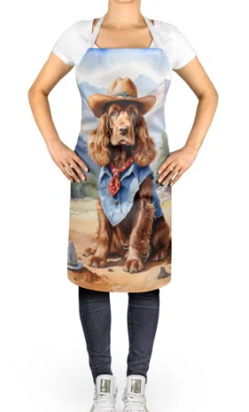 English Cocker Spaniel - Welcome Cowboy Apron for Cooking, Baking and Crafts for Adult Women and Men - Unisex Large