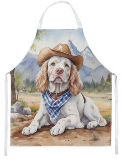 Clumber Spaniel - Welcome Cowboy Apron for Cooking, Baking and Crafts for Adult Women and Men - Unisex Large