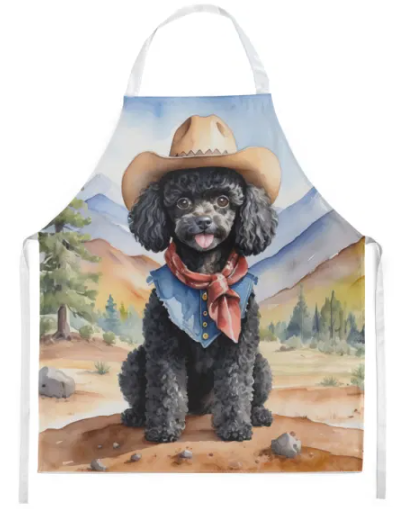 Black Poodle - Welcome Cowboy Apron for Cooking, Baking and Crafts for Adult Women and Men - Unisex Large