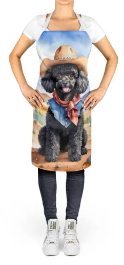 Black Poodle - Welcome Cowboy Apron for Cooking, Baking and Crafts for Adult Women and Men - Unisex Large