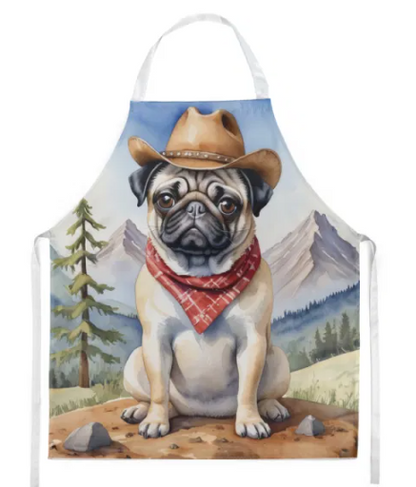 Pug - Welcome Cowboy Apron for Cooking, Baking and Crafts for Adult Women and Men - Unisex Large