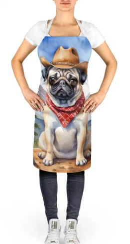 Pug - Welcome Cowboy Apron for Cooking, Baking and Crafts for Adult Women and Men - Unisex Large