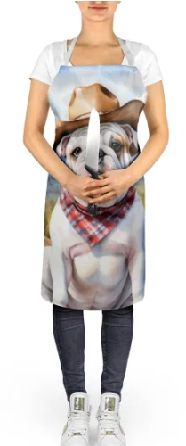 English Bulldog - Welcome Cowboy Apron for Cooking, Baking and Crafts for Adult Women and Men - Unisex Large