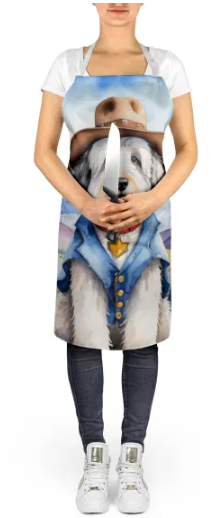 Old English Sheepdog - Welcome Cowboy Apron for Cooking, Baking and Crafts for Adult Women and Men - Unisex Large