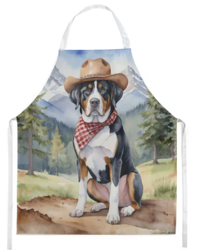 Greater Swiss Mountain Dog - Welcome Cowboy Apron for Cooking, Baking and Crafts for Adult Women and Men - Unisex Large