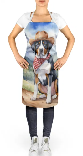 Greater Swiss Mountain Dog - Welcome Cowboy Apron for Cooking, Baking and Crafts for Adult Women and Men - Unisex Large