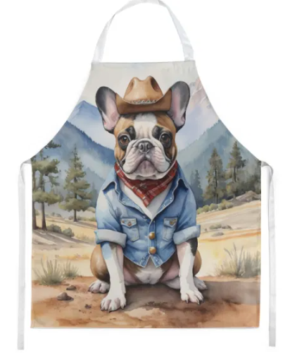 French Bulldog - Welcome Cowboy Apron for Cooking, Baking and Crafts for Adult Women and Men - Unisex Large