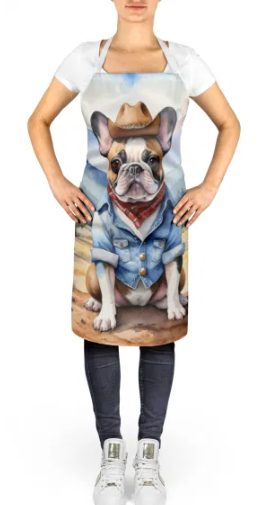 French Bulldog - Welcome Cowboy Apron for Cooking, Baking and Crafts for Adult Women and Men - Unisex Large