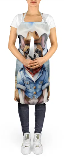 French Bulldog - Welcome Cowboy Apron for Cooking, Baking and Crafts for Adult Women and Men - Unisex Large