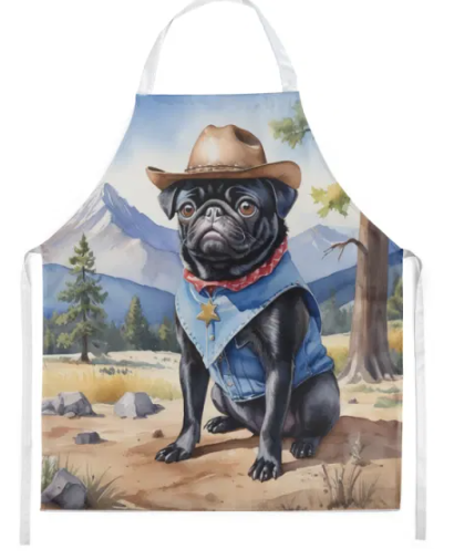 Pug II - Welcome Cowboy Apron for Cooking, Baking and Crafts for Adult Women and Men - Unisex Large