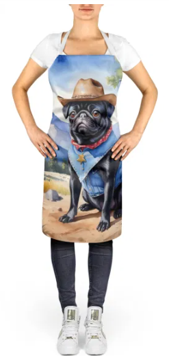 Pug II - Welcome Cowboy Apron for Cooking, Baking and Crafts for Adult Women and Men - Unisex Large