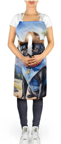 Pug II - Welcome Cowboy Apron for Cooking, Baking and Crafts for Adult Women and Men - Unisex Large