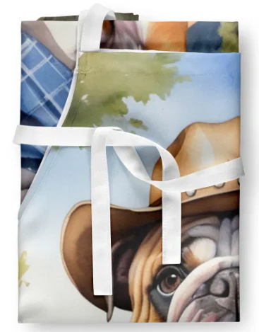 English Bulldog II - Welcome Cowboy Apron for Cooking, Baking and Crafts for Adult Women and Men - Unisex Large