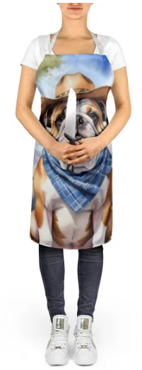 English Bulldog II - Welcome Cowboy Apron for Cooking, Baking and Crafts for Adult Women and Men - Unisex Large