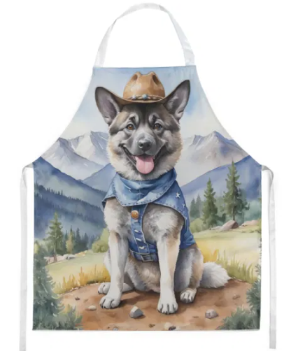 Norwegian Elkhound - Welcome Cowboy Apron for Cooking, Baking and Crafts for Adult Women and Men - Unisex Large