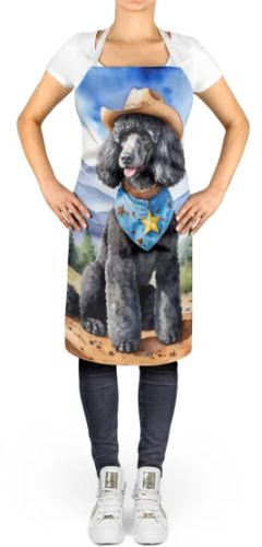 Black Poodle II - Welcome Cowboy Apron for Cooking, Baking and Crafts for Adult Women and Men - Unisex Large