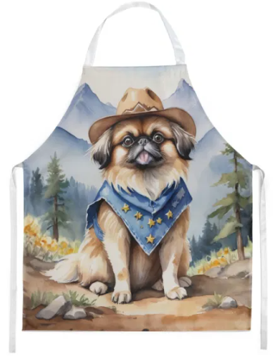 Pekingese - Welcome Cowboy Apron for Cooking, Baking and Crafts for Adult Women and Men - Unisex Large