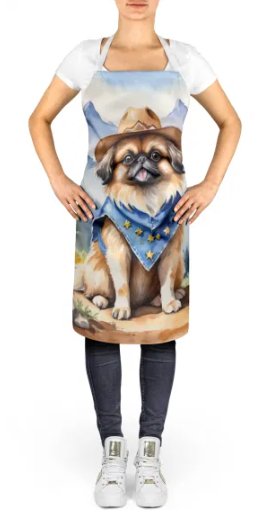 Pekingese - Welcome Cowboy Apron for Cooking, Baking and Crafts for Adult Women and Men - Unisex Large