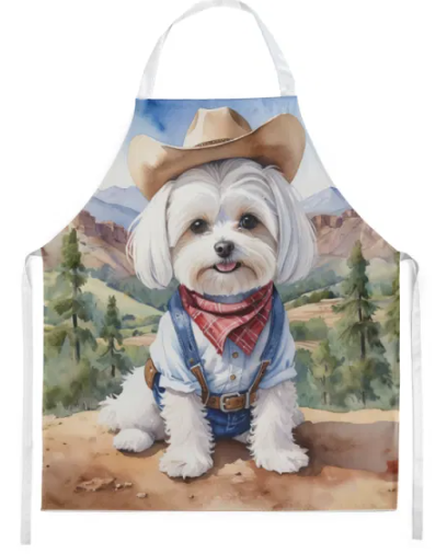 Maltese - Welcome Cowboy Apron for Cooking, Baking and Crafts for Adult Women and Men - Unisex Large