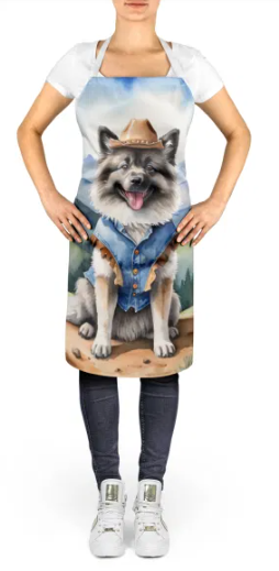 Keeshond - Welcome Cowboy Apron for Cooking, Baking and Crafts for Adult Women and Men - Unisex Large