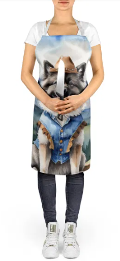 Keeshond - Welcome Cowboy Apron for Cooking, Baking and Crafts for Adult Women and Men - Unisex Large