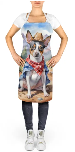 Rat Terrier - Welcome Cowboy Apron for Cooking, Baking and Crafts for Adult Women and Men - Unisex Large