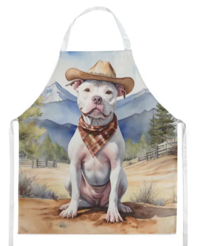 Pit Bull Terrier - Welcome Cowboy Apron for Cooking, Baking and Crafts for Adult Women and Men - Unisex Large