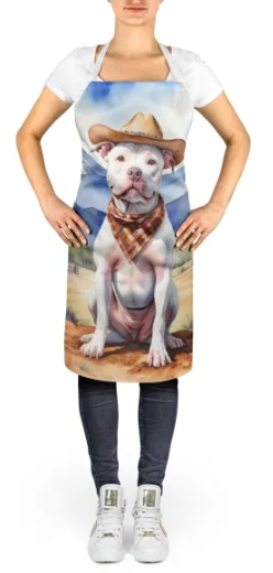 Pit Bull Terrier - Welcome Cowboy Apron for Cooking, Baking and Crafts for Adult Women and Men - Unisex Large