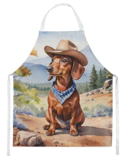 Dachshund II - Welcome Cowboy Apron for Cooking, Baking and Crafts for Adult Women and Men - Unisex Large