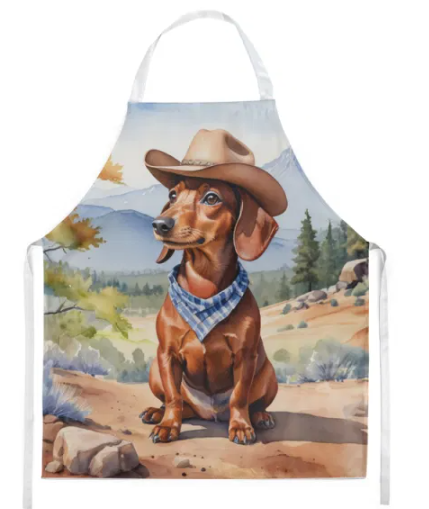 Dachshund - Welcome Cowboy Apron for Cooking, Baking and Crafts for Adult Women and Men - Unisex Large