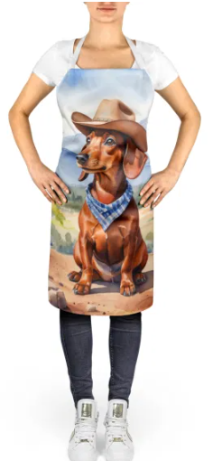 Dachshund - Welcome Cowboy Apron for Cooking, Baking and Crafts for Adult Women and Men - Unisex Large