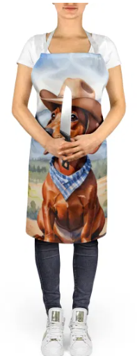 Dachshund - Welcome Cowboy Apron for Cooking, Baking and Crafts for Adult Women and Men - Unisex Large