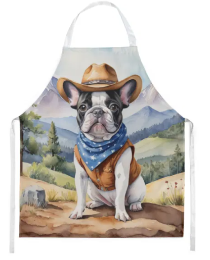 French Bulldog - Welcome Cowboy Apron for Cooking, Baking and Crafts for Adult Women and Men - Unisex Large