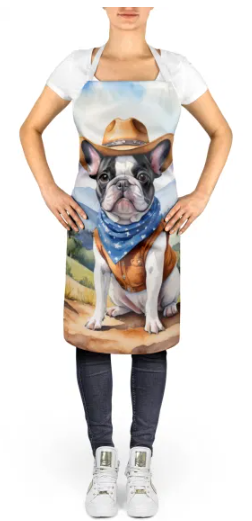 French Bulldog II - Welcome Cowboy Apron for Cooking, Baking and Crafts for Adult Women and Men - Unisex Large