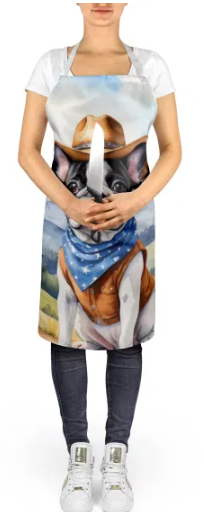 French Bulldog II - Welcome Cowboy Apron for Cooking, Baking and Crafts for Adult Women and Men - Unisex Large