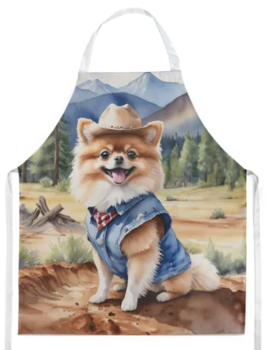 Pomeranian - Welcome Cowboy Apron for Cooking, Baking and Crafts for Adult Women and Men - Unisex Large