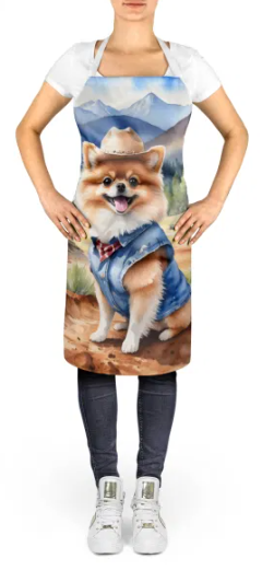 Pomeranian - Welcome Cowboy Apron for Cooking, Baking and Crafts for Adult Women and Men - Unisex Large