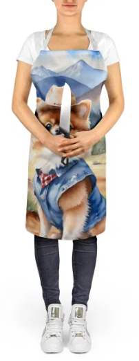 Pomeranian - Welcome Cowboy Apron for Cooking, Baking and Crafts for Adult Women and Men - Unisex Large