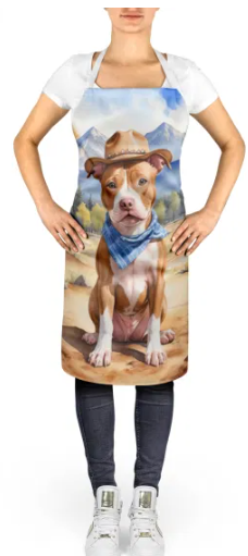 Pit Bull Terrier II - Welcome Cowboy Apron for Cooking, Baking and Crafts for Adult Women and Men - Unisex Large